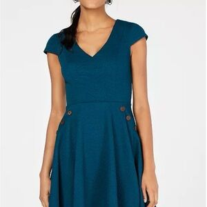 City Studio Teal V-Neck Midi Dress
